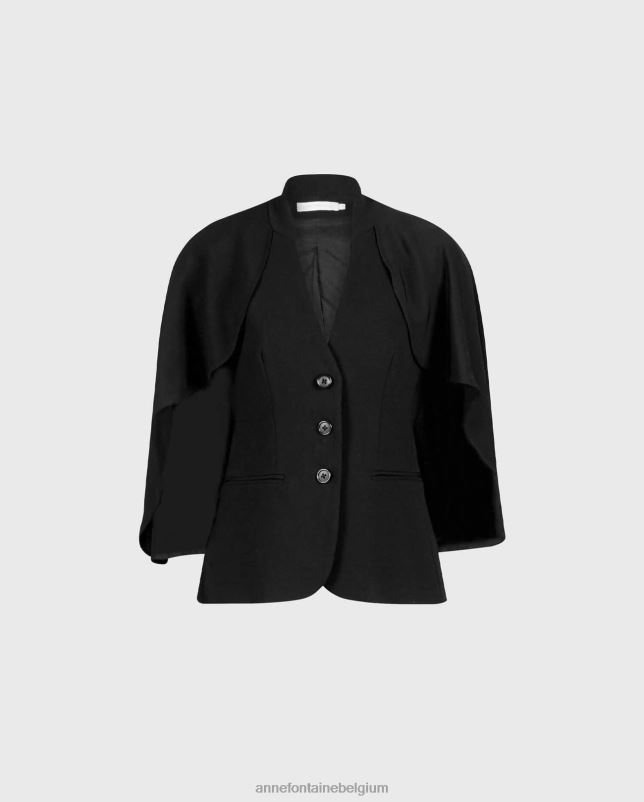 Anne Fontaine vrouwen myliane jasje crêpe jasje met vloeiende cape kleding zwart 06TRT417