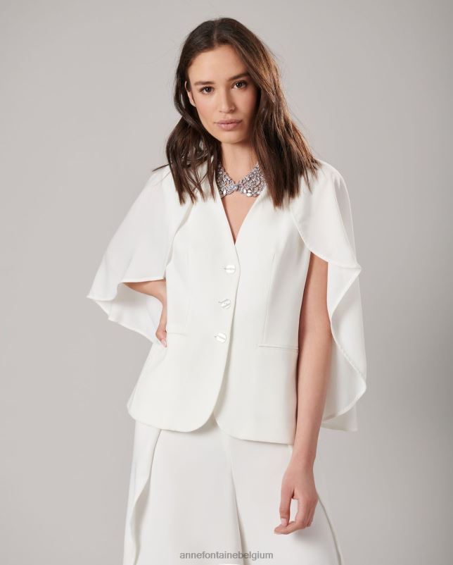 Anne Fontaine vrouwen myliane jasje mouwloos crêpe jasje met cape kleding wit 06TRT400