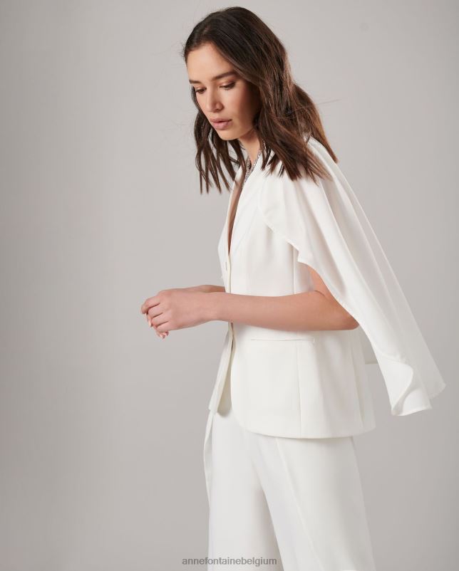Anne Fontaine vrouwen myliane jasje mouwloos crêpe jasje met cape kleding wit 06TRT400