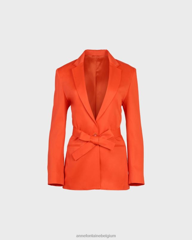Anne Fontaine vrouwen nahi jasje, oversized blazer met lange mouwen en riemstrik kleding oranje 06TRT455