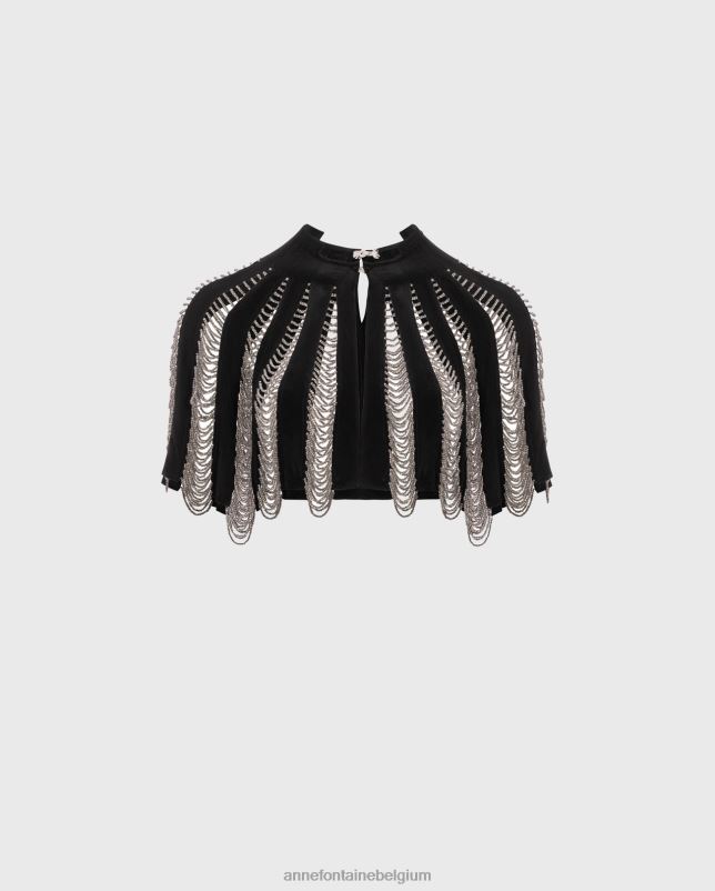 Anne Fontaine vrouwen nera cape zijden cape met kralen kleding zwart zilver 06TRT454