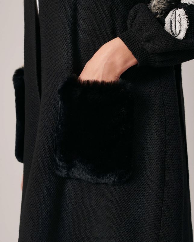 Anne Fontaine vrouwen shada vest gebreid vest met blousonmouwen en gebloemde bontdetails kleding zwart 06TRT435