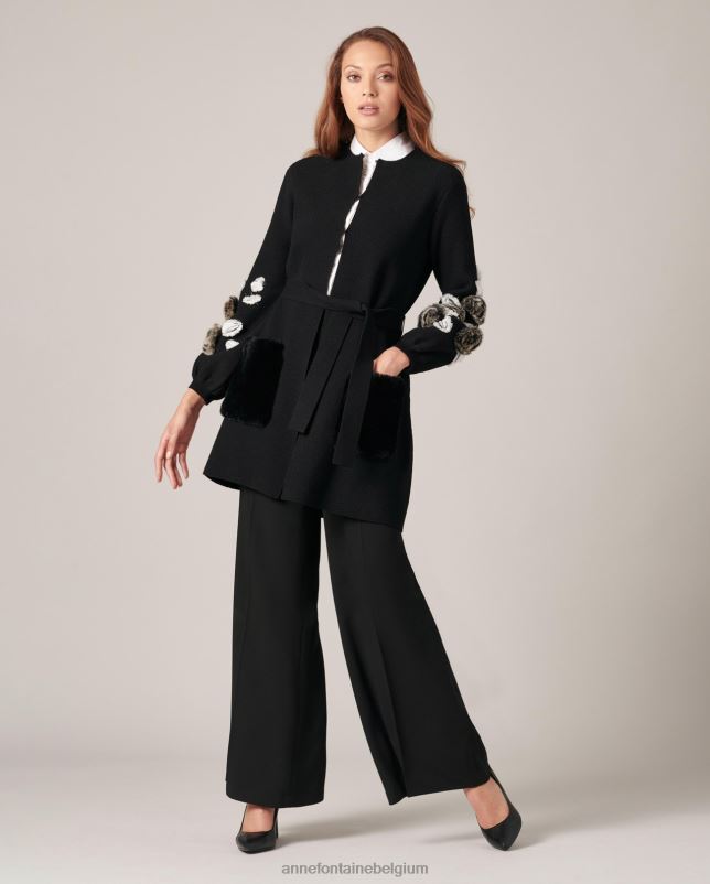 Anne Fontaine vrouwen shada vest gebreid vest met blousonmouwen en gebloemde bontdetails kleding zwart 06TRT435