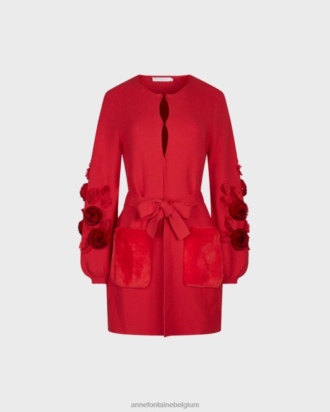 Anne Fontaine vrouwen shada vest halflang gebreid vest met blousonmouwen en tailleriem kleding rood 06TRT438