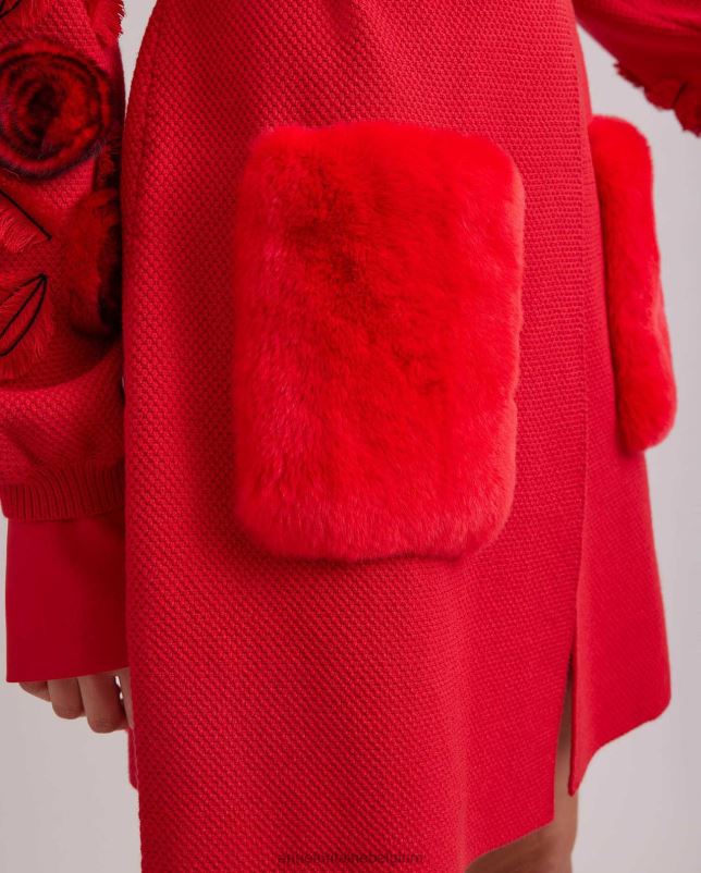 Anne Fontaine vrouwen shada vest halflang gebreid vest met blousonmouwen en tailleriem kleding rood 06TRT438