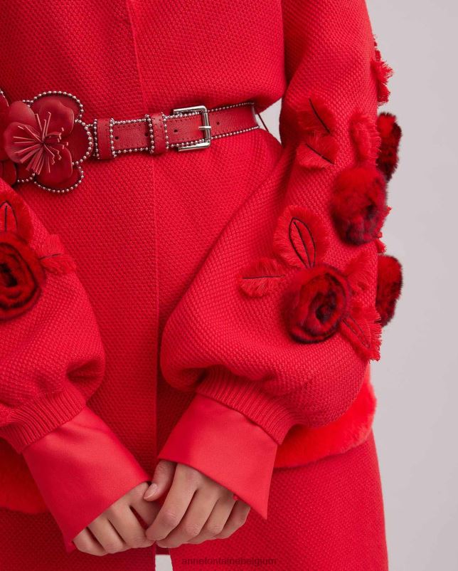 Anne Fontaine vrouwen shada vest halflang gebreid vest met blousonmouwen en tailleriem kleding rood 06TRT438