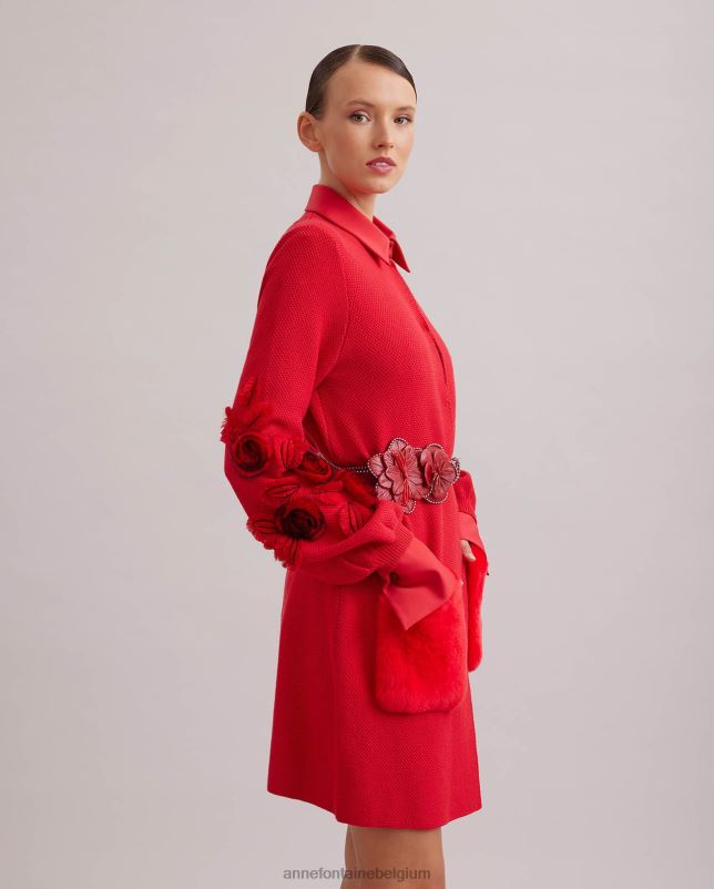 Anne Fontaine vrouwen shada vest halflang gebreid vest met blousonmouwen en tailleriem kleding rood 06TRT438