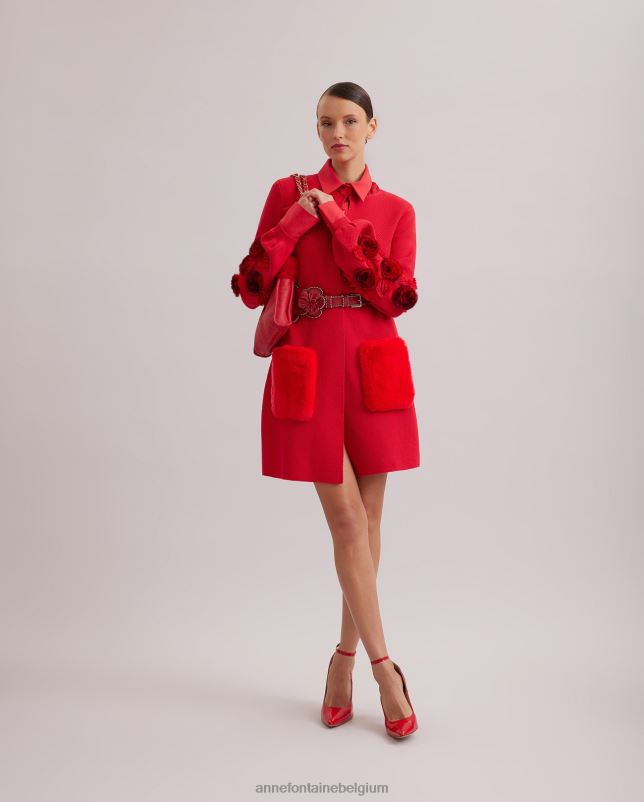 Anne Fontaine vrouwen shada vest halflang gebreid vest met blousonmouwen en tailleriem kleding rood 06TRT438