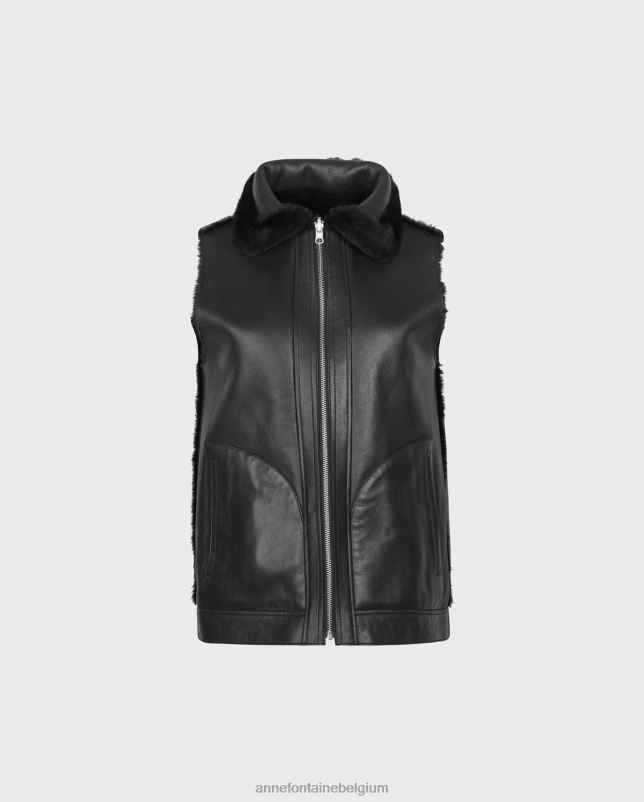 Anne Fontaine vrouwen society vest omkeerbaar leren en shearling vest met kraag en zichtbare ritsen kleding zilver 06TRT429