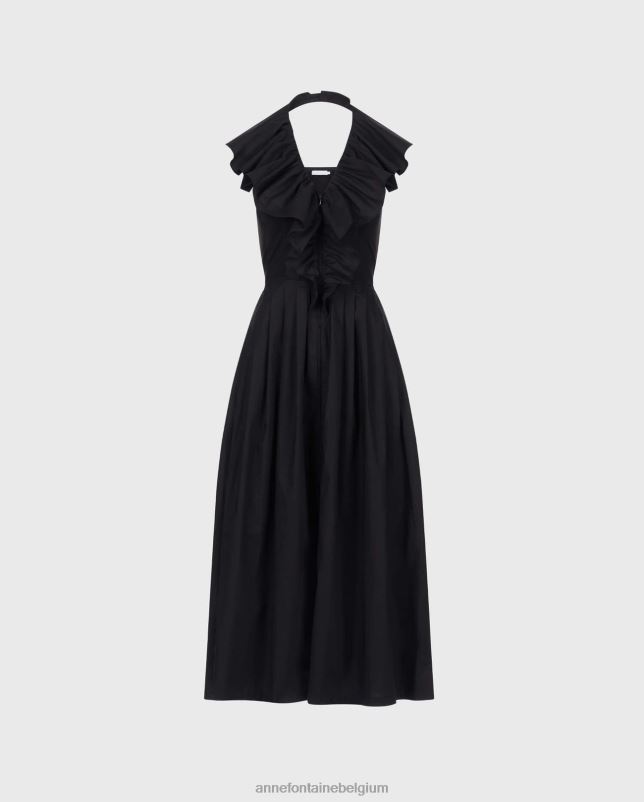 Anne Fontaine vrouwen Cannes jurk, aansluitende halterjurk met geplooide en gegolfde details kleding zwart 06TRT78