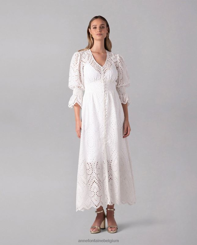 Anne Fontaine vrouwen Caracas jurk Ongevoerde maxi-jurk met geborduurde oogjes kleding wit 06TRT96
