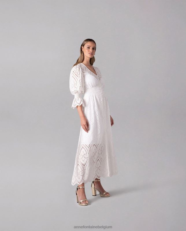 Anne Fontaine vrouwen Caracas jurk Ongevoerde maxi-jurk met geborduurde oogjes kleding wit 06TRT96