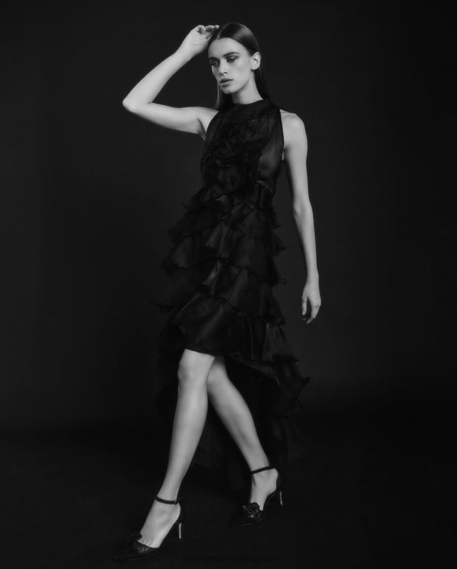 Anne Fontaine vrouwen Cheryl jurk lange hoog-laag zijden organza jurk met ruches kleding zwart 06TRT90