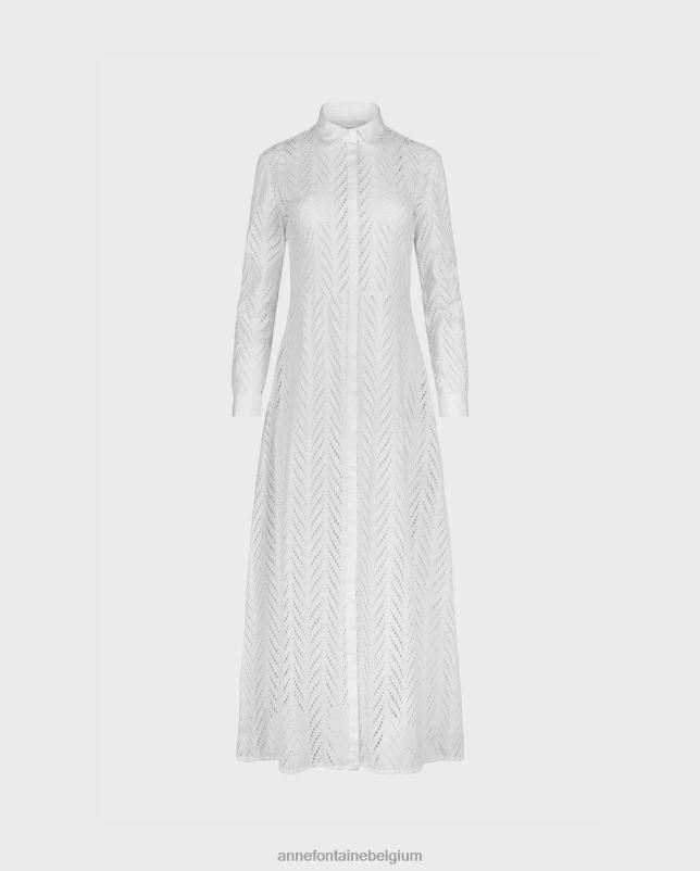 Anne Fontaine vrouwen Gascogne-jurk met geborduurde overhemdjurk met lange mouwen kleding wit 06TRT82