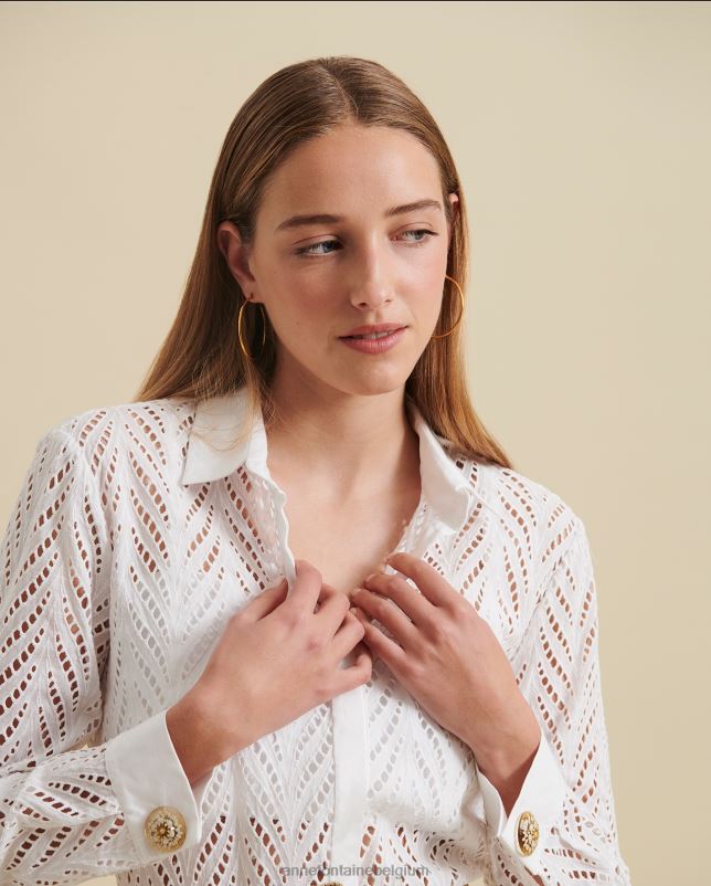 Anne Fontaine vrouwen Gascogne-jurk met geborduurde overhemdjurk met lange mouwen kleding wit 06TRT82