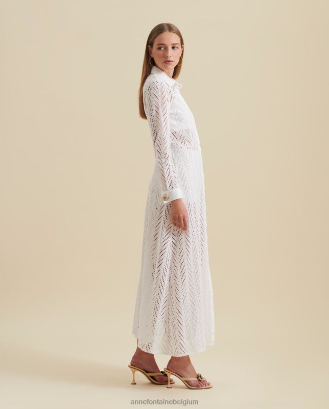 Anne Fontaine vrouwen Gascogne-jurk met geborduurde overhemdjurk met lange mouwen kleding wit 06TRT82