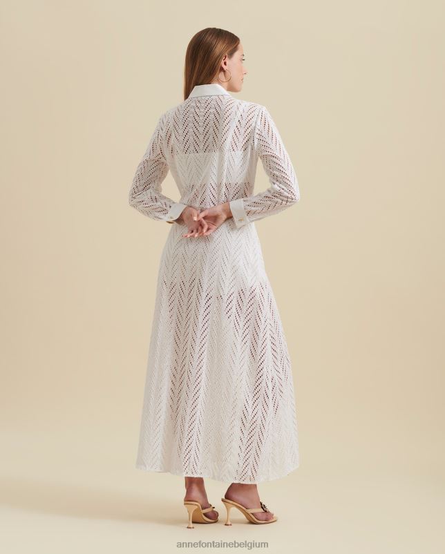 Anne Fontaine vrouwen Gascogne-jurk met geborduurde overhemdjurk met lange mouwen kleding wit 06TRT82