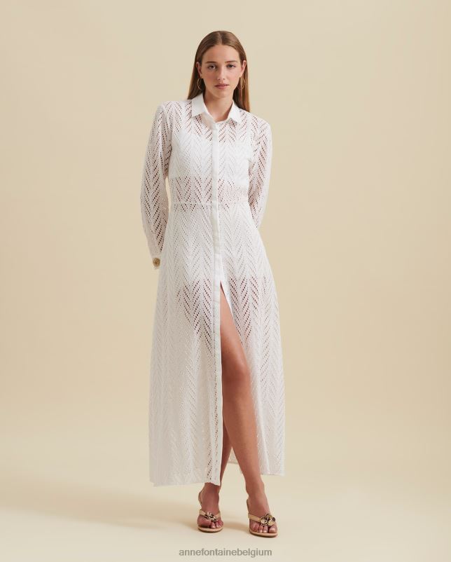 Anne Fontaine vrouwen Gascogne-jurk met geborduurde overhemdjurk met lange mouwen kleding wit 06TRT82