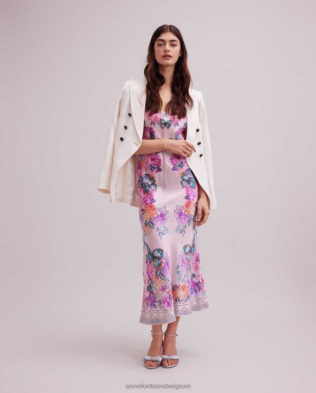 Anne Fontaine vrouwen Haitza-jurk zijden jurk met spaghettibandjes en vlinder- en bloemenprint kleding roze 06TRT67