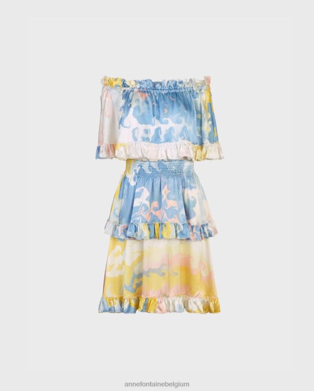 Anne Fontaine vrouwen Jurk van keramiek, zijden jurk met aquarelprint en ruches kleding blauw 06TRT68