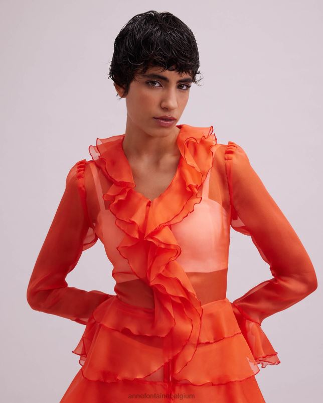 Anne Fontaine vrouwen Lavande overhemdjurk van zijden organza met lange mouwen en ruches kleding oranje 06TRT63