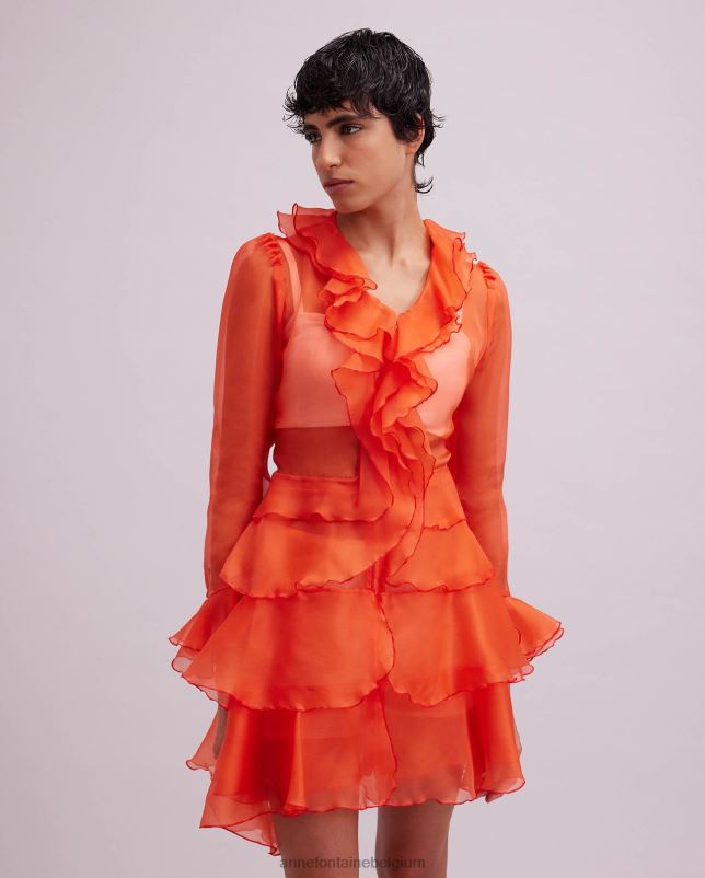Anne Fontaine vrouwen Lavande overhemdjurk van zijden organza met lange mouwen en ruches kleding oranje 06TRT63