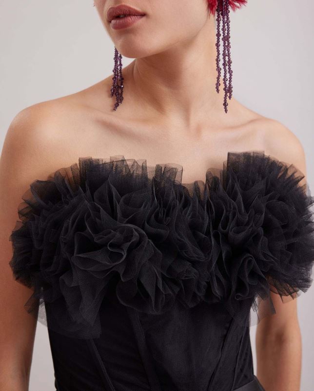 Anne Fontaine vrouwen Sièclejurk, lange strapless jurk van satijn en tule kleding zwart 06TRT107