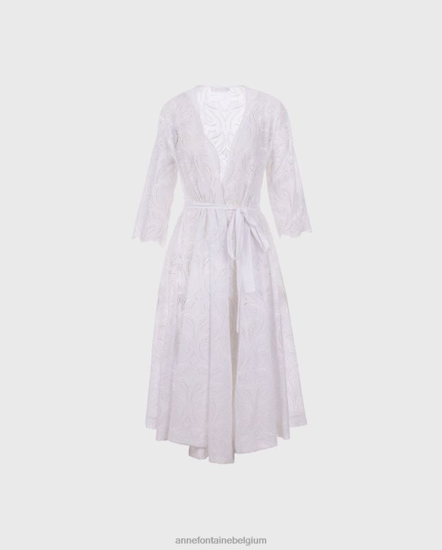 Anne Fontaine vrouwen Vetea-jurk, midi-jurk met geborduurde oogjes kleding wit 06TRT94