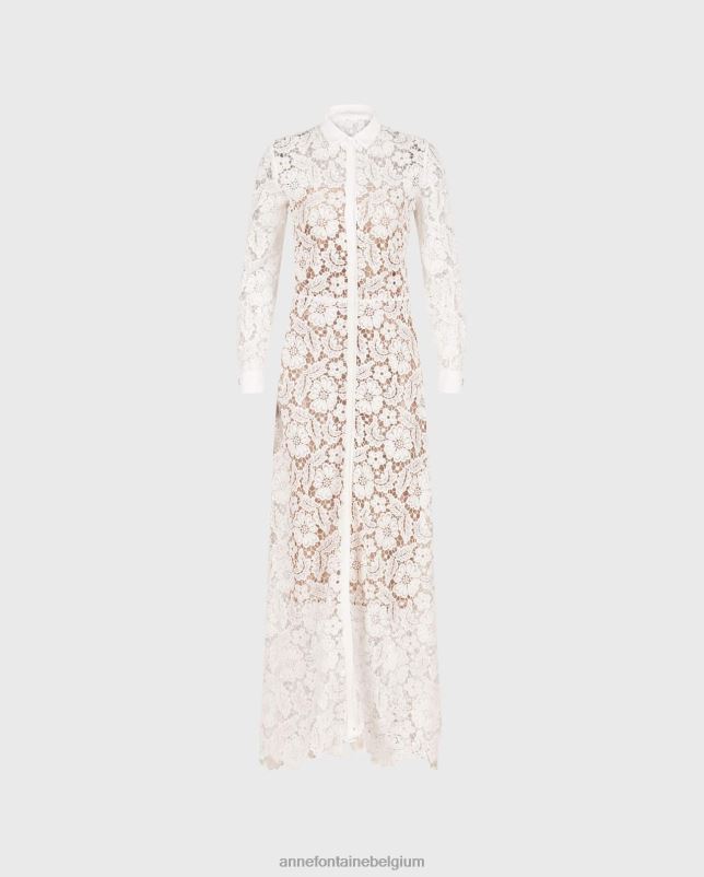 Anne Fontaine vrouwen Violeta jurk semi-transparante lange jurk met gebloemd kant kleding wit 06TRT72