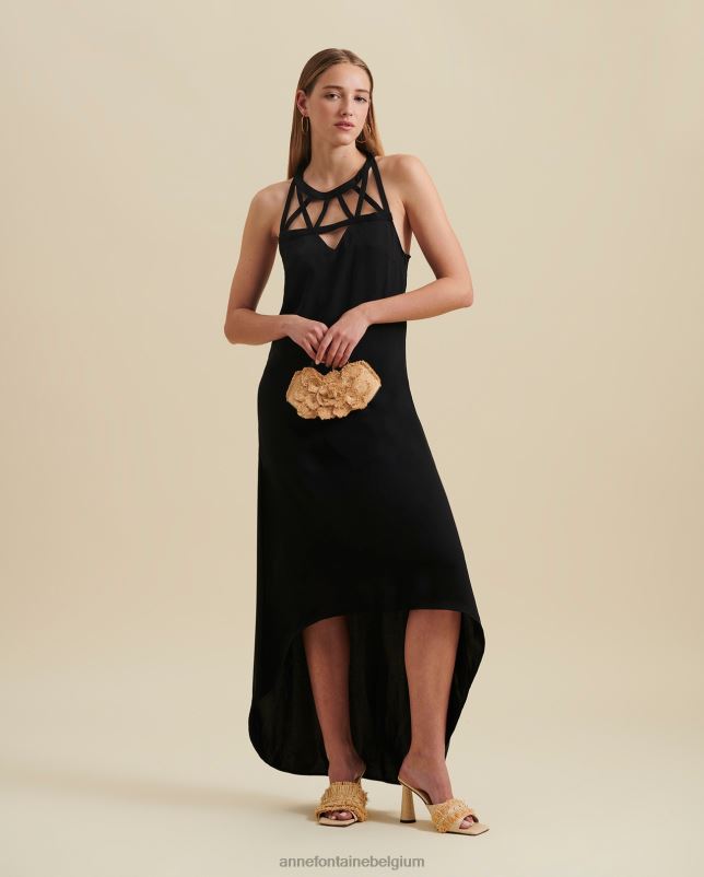 Anne Fontaine vrouwen Vittoria jurk halterjurk met hi-lo zoom kleding zwart 06TRT77