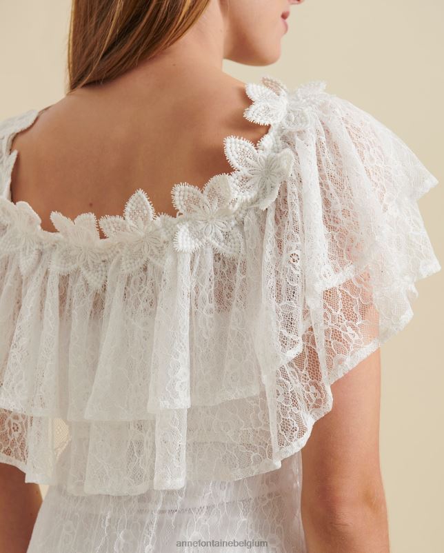 Anne Fontaine vrouwen aloha jurk off-shoulder kanten maxi-jurk met kanten bloemdetails kleding wit 06TRT83