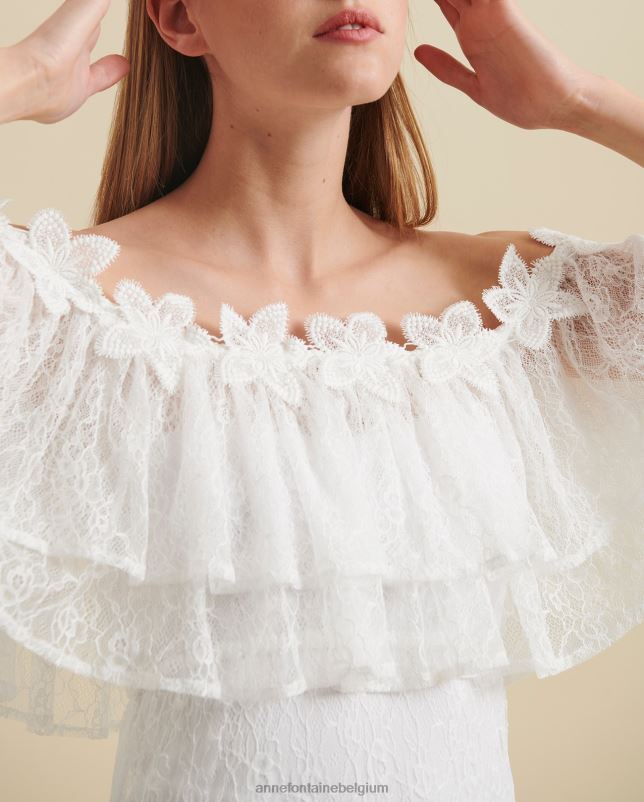 Anne Fontaine vrouwen aloha jurk off-shoulder kanten maxi-jurk met kanten bloemdetails kleding wit 06TRT83