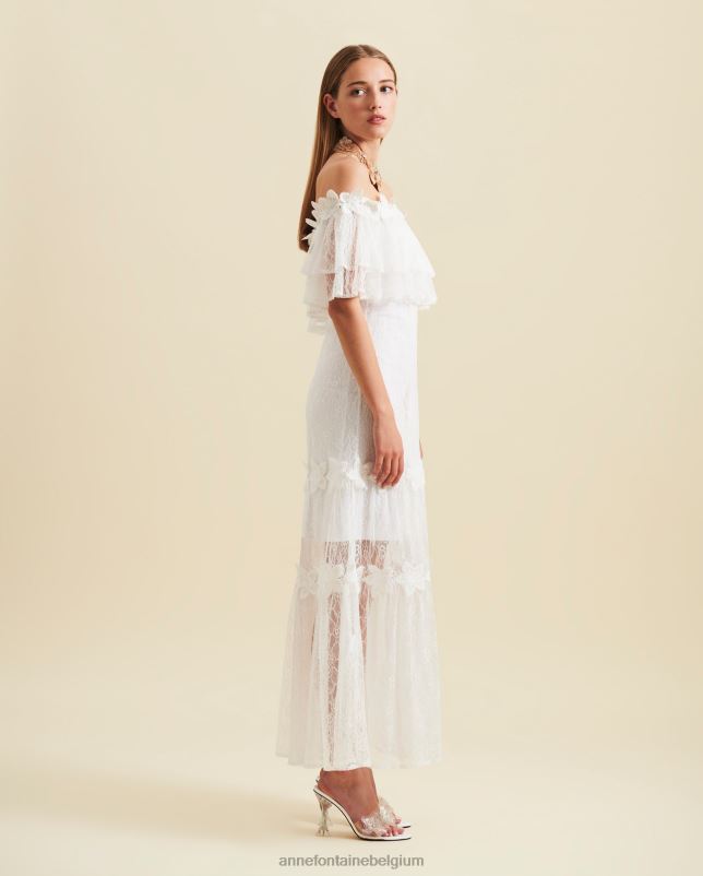 Anne Fontaine vrouwen aloha jurk off-shoulder kanten maxi-jurk met kanten bloemdetails kleding wit 06TRT83