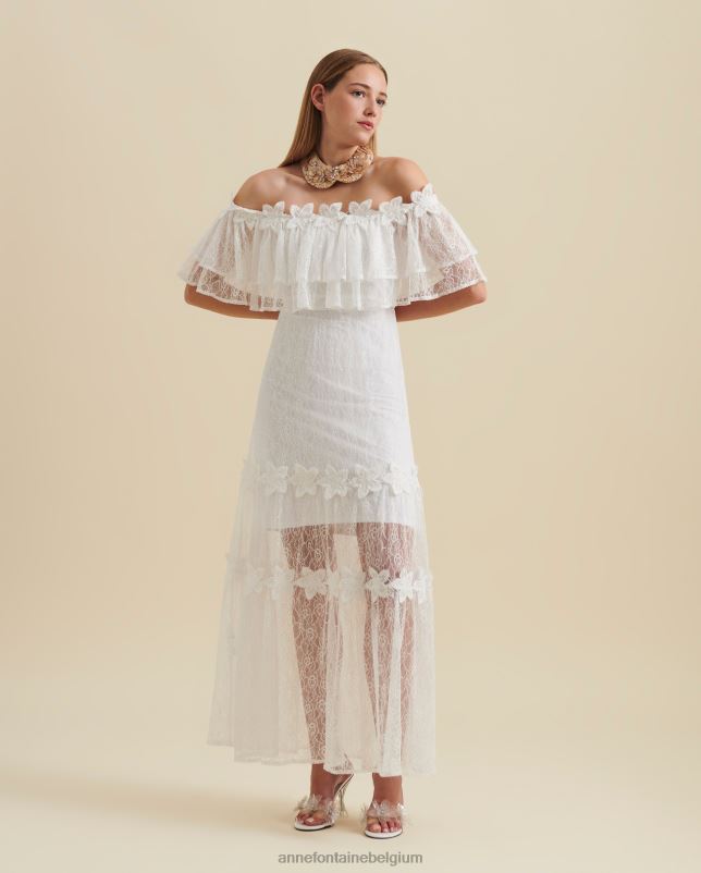 Anne Fontaine vrouwen aloha jurk off-shoulder kanten maxi-jurk met kanten bloemdetails kleding wit 06TRT83