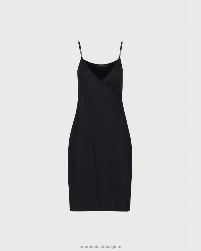 Anne Fontaine vrouwen chani camisole-jurk onderjurk met wikkelhalslijn en dunne bandjes kleding zwart 06TRT89