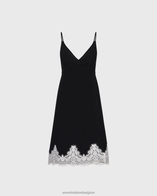 Anne Fontaine vrouwen ciana jurk monochromatische jurk in a-lijnstijl met kanten zoom kleding zwart wit 06TRT93