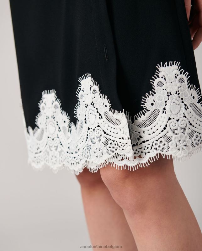 Anne Fontaine vrouwen ciana jurk monochromatische jurk in a-lijnstijl met kanten zoom kleding zwart wit 06TRT93
