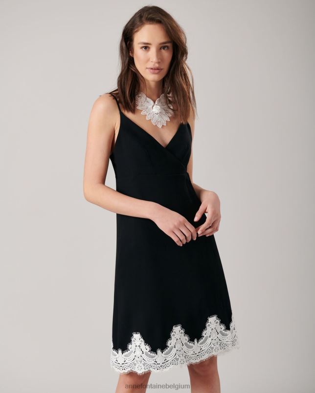 Anne Fontaine vrouwen ciana jurk monochromatische jurk in a-lijnstijl met kanten zoom kleding zwart wit 06TRT93
