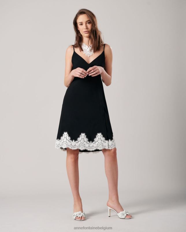 Anne Fontaine vrouwen ciana jurk monochromatische jurk in a-lijnstijl met kanten zoom kleding zwart wit 06TRT93