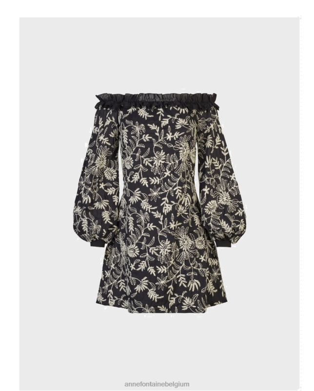 Anne Fontaine vrouwen cigale-jurk en off-shoulder mini-jurk met bloemenprint kleding zwart wit 06TRT121