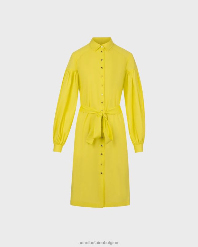 Anne Fontaine vrouwen claus-jurk citroenkleurige midi-poplin overhemdjurk met lange mouwen kleding geel 06TRT97