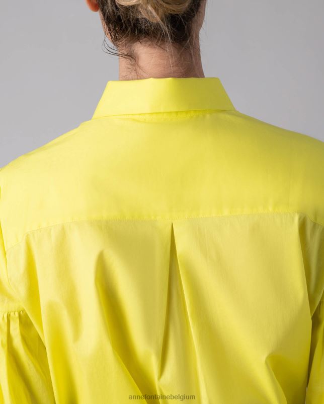 Anne Fontaine vrouwen claus-jurk citroenkleurige midi-poplin overhemdjurk met lange mouwen kleding geel 06TRT97