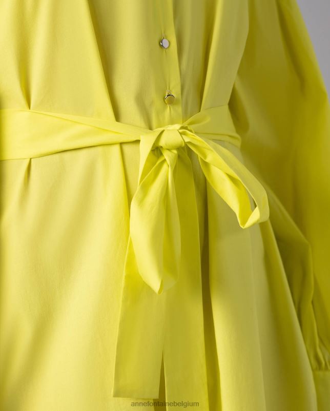 Anne Fontaine vrouwen claus-jurk citroenkleurige midi-poplin overhemdjurk met lange mouwen kleding geel 06TRT97