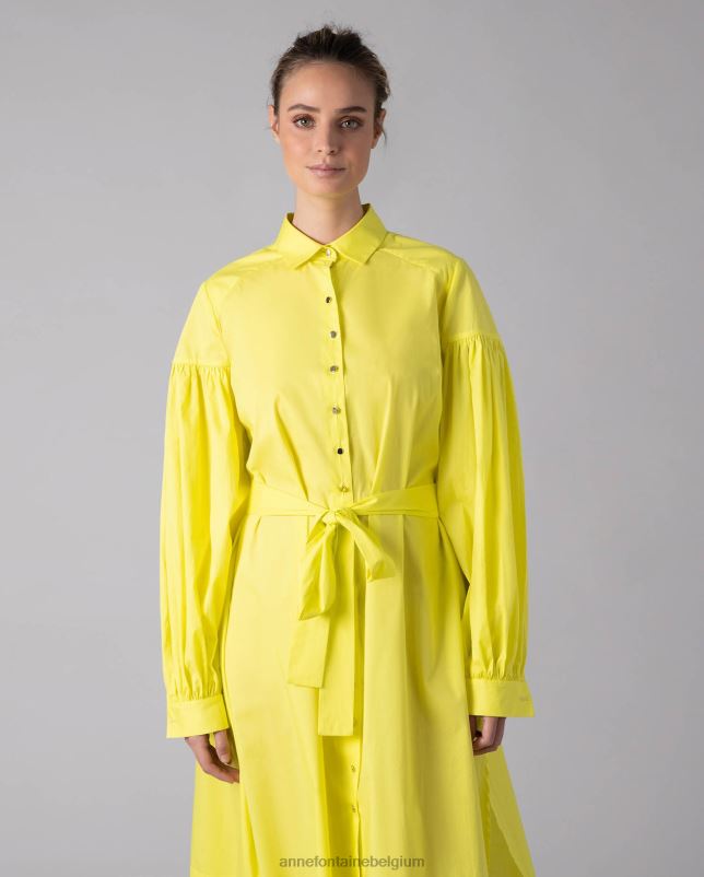 Anne Fontaine vrouwen claus-jurk citroenkleurige midi-poplin overhemdjurk met lange mouwen kleding geel 06TRT97