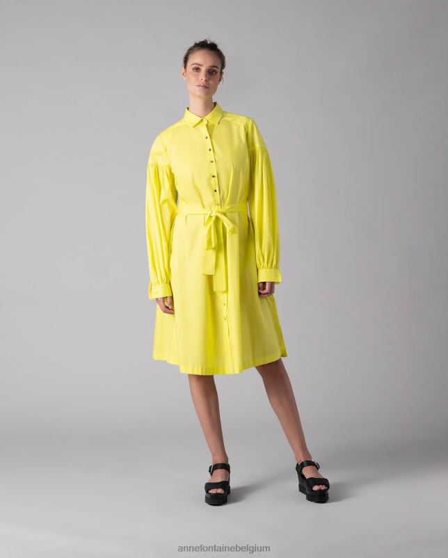 Anne Fontaine vrouwen claus-jurk citroenkleurige midi-poplin overhemdjurk met lange mouwen kleding geel 06TRT97