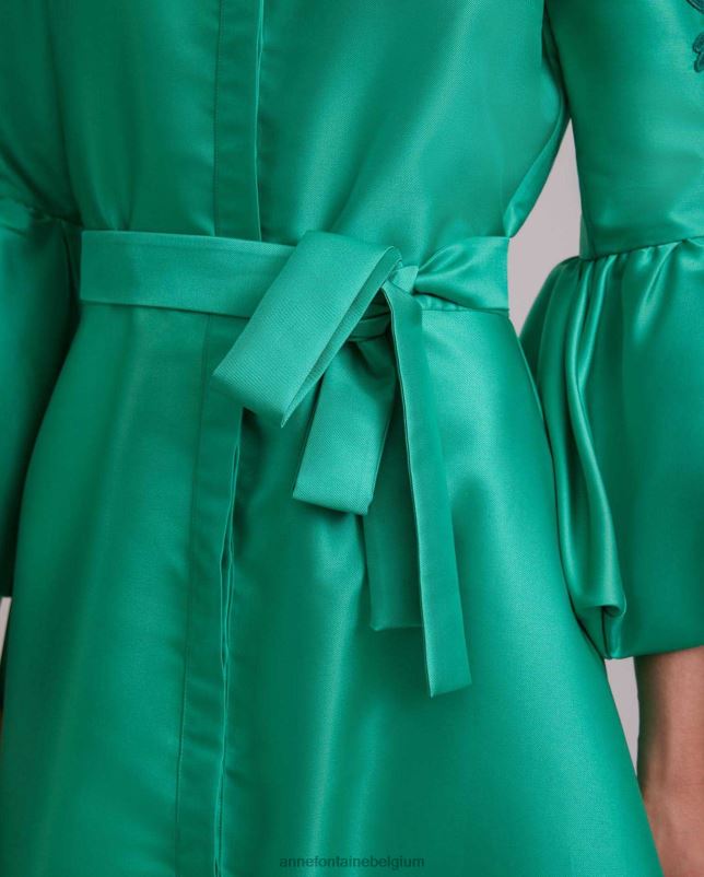 Anne Fontaine vrouwen comtesse jurk lange satijnen jurk met kanten pofmouwen kleding munt 06TRT109