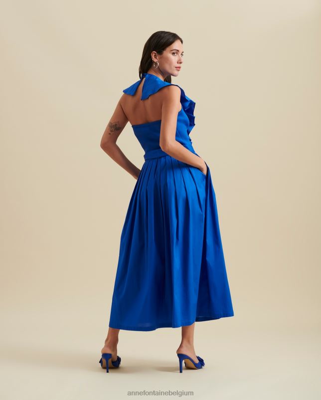 Anne Fontaine vrouwen hendaye jurk maxi-jurk in halterstijl met plooien en ruches kleding blauw 06TRT86