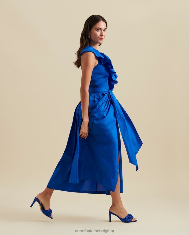 Anne Fontaine vrouwen hendaye jurk maxi-jurk in halterstijl met plooien en ruches kleding blauw 06TRT86