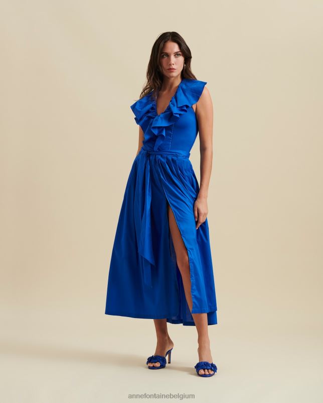 Anne Fontaine vrouwen hendaye jurk maxi-jurk in halterstijl met plooien en ruches kleding blauw 06TRT86