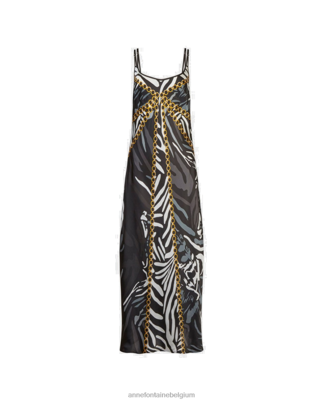 Anne Fontaine vrouwen lavandou jurk maxi zijden onderjurk met zebra dessin kleding zwart 06TRT73